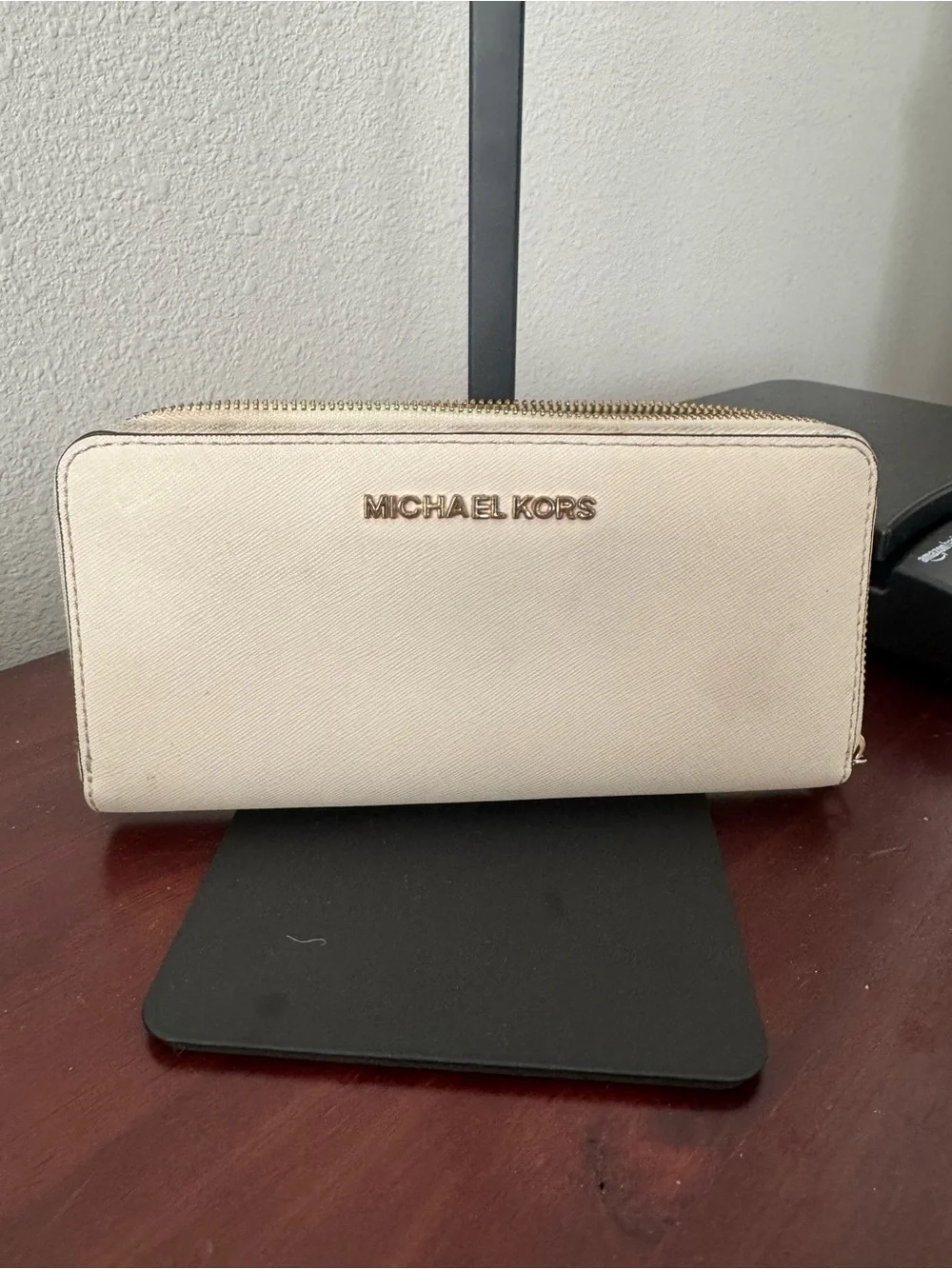 Michael Kors Cream Zip-Around Wallet with Gold Logo